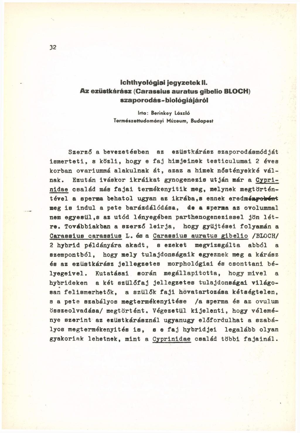 Ichthyológiai jegyzetek II.