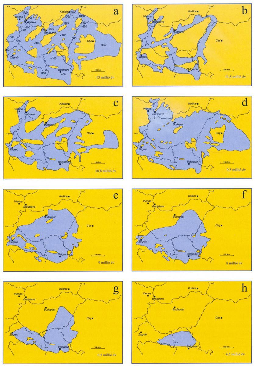 6. ábra A Pannon-tó fejlődéstörténetét bemutató ősföldrajzi