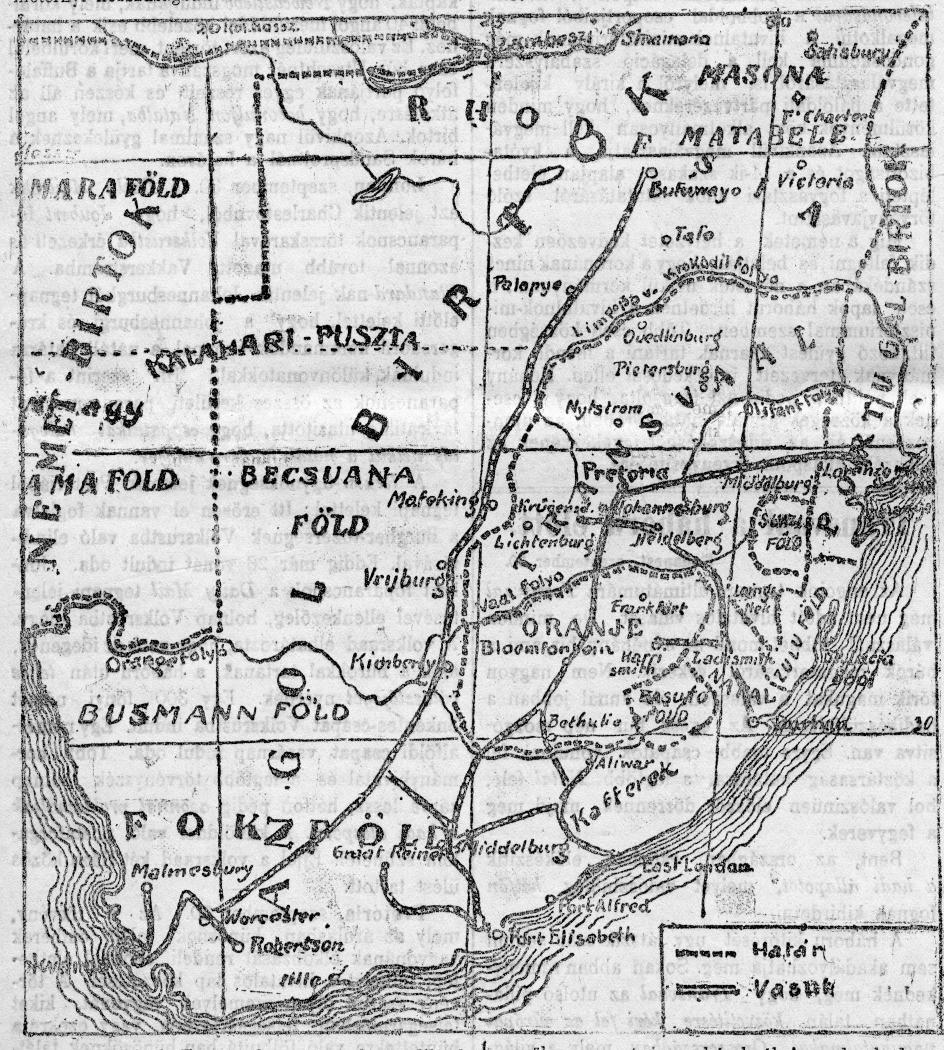 Térkép Dél-Afrikáról a Pesti Napló 1899. október 1-én megjelent számából. 2.