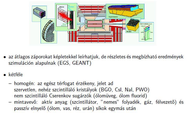 Elektromágneses kaloriméterek A fotonok, elektronok teljes energiáját