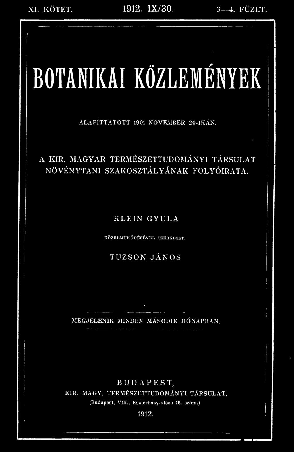 SZAKOSZTÁLYÁNAK FOLYÓIRATA.
