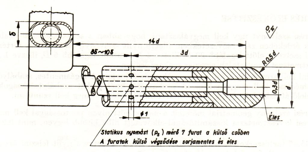 3.1. ábra: Félgömbvégű Prandtl-cső, alak és főméretek összefüggése 3.