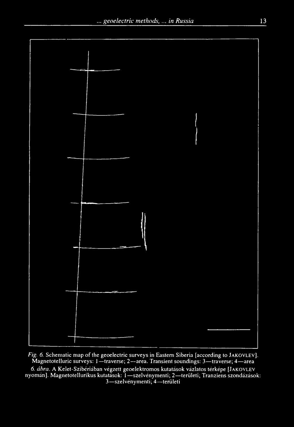 surveys: 1 traverse; 2 area. Transient soundings: 3 traverse; 4 area 6. ábra.