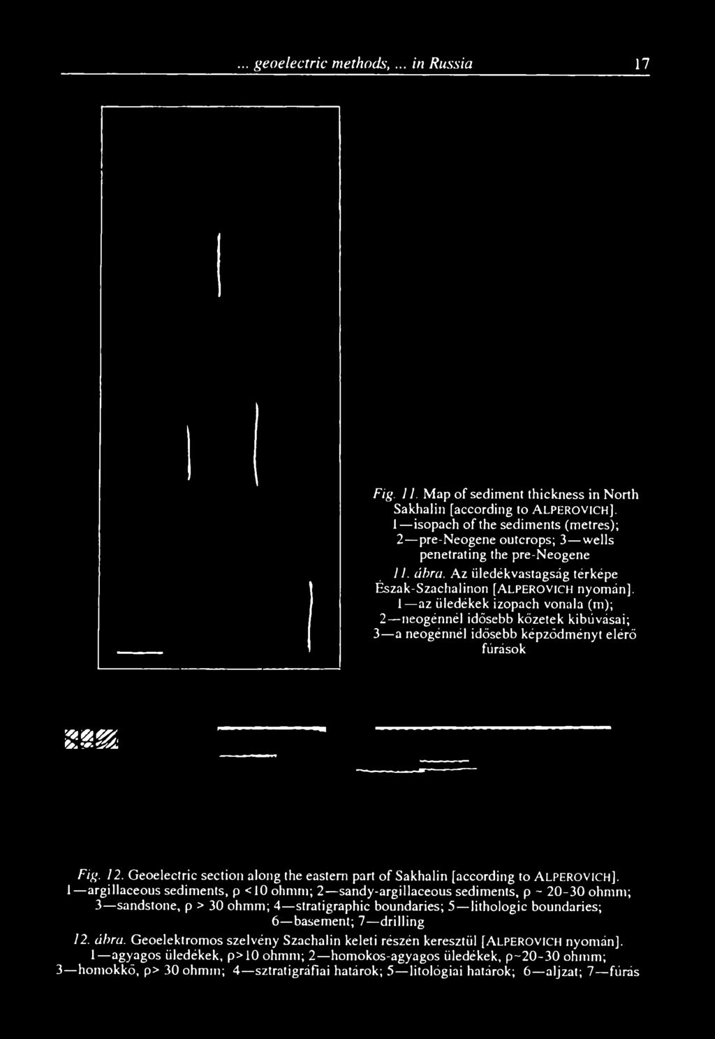 1 isopach of the sediments (metres); 2 pre-neogene outcrops; 3 wells penetrating the pre-neogene 11. ábra.