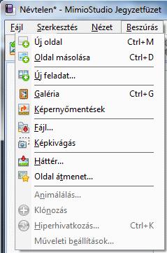 MimioStudio Jegyzetfüzet Beszúrás menü II.