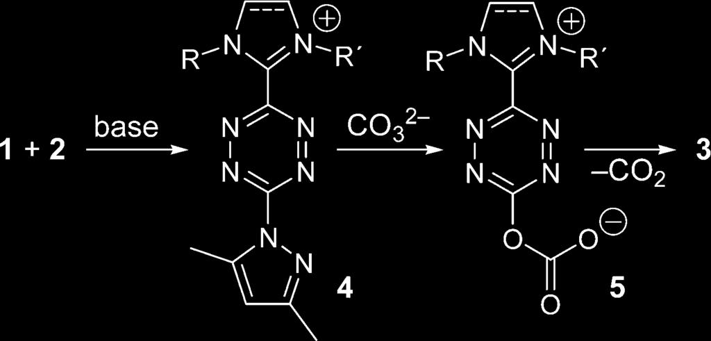 Table 2. Formation of Quinoidal Tetrazines from 3,6-Bis(3,5 -dimethylpyrazolyl)-tetrazine (1) and Different Heterocyclic Carbene (HC) Precursors (2a-l) the nature of the -substituents.