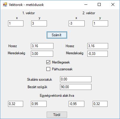 Oktatási cél: metódusok írásának, a paraméterátadás fajtáinak bemutatása Az elkészítendő form: A Form1 osztályba írandó programkód: double x1, x, y1, y; double szorzat, alfa; private void