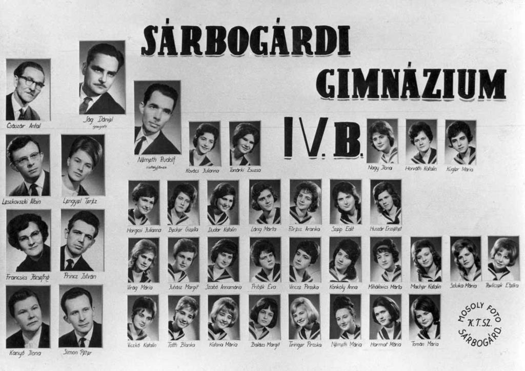 1961-1965 Tablók könyve 1964/65. tanév, IV. B Diákok soronként: 1. sor: Kovács Julianna, Tanárki Zsuzsa, Nagy Ilona, Horváth Katalin, Kugler Mária; 2.