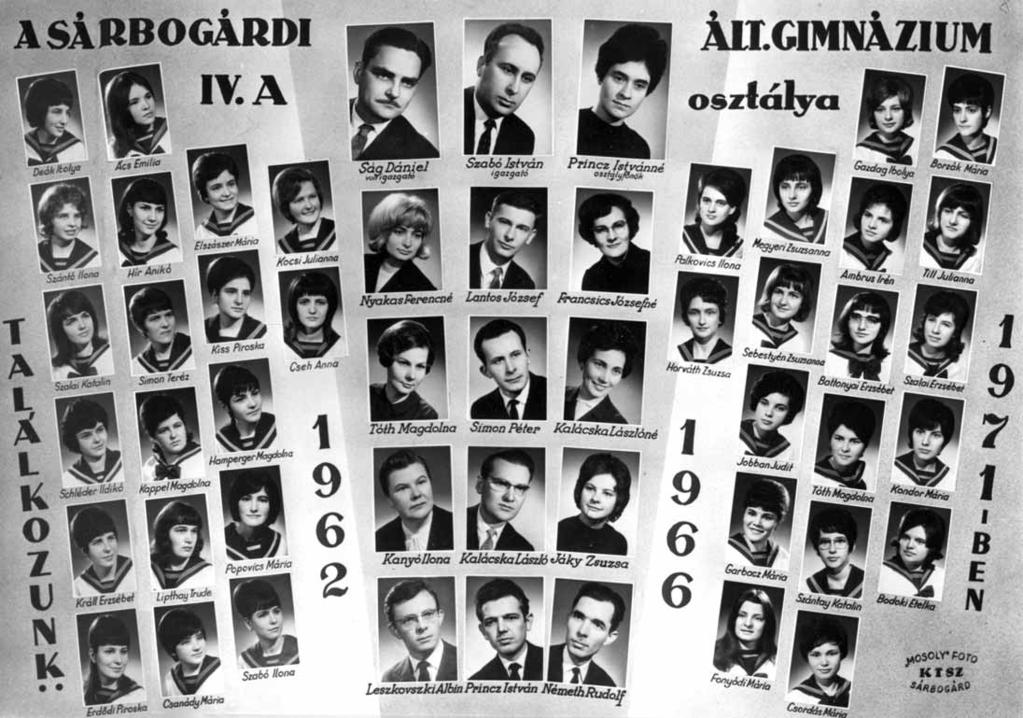 27 1965/66. tanév, IV. A Diákok függõleges soronként: 1. sor: Deák Ibolya, Szántó Ilona, Szalai Katalin, Schléder Ildikó, Králl Erzsébet, Erdõdi Piroska; 2.