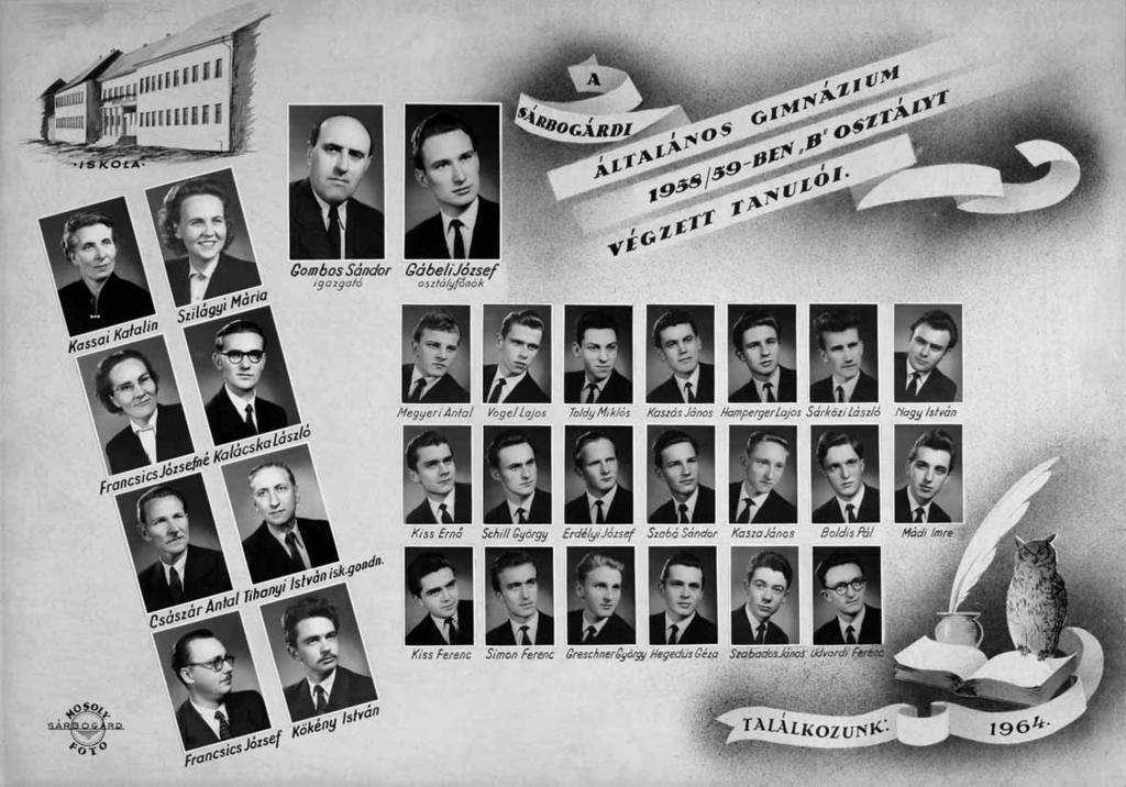 1955-1959 Tablók könyve 1958/59. tanév, IV. B Diákok soronként: 1. sor: Megyeri Antal, Vogel Lajos, Toldy Miklós, Kaszás János, Hamperger Lajos, Sárközi László, Nagy István; 2.