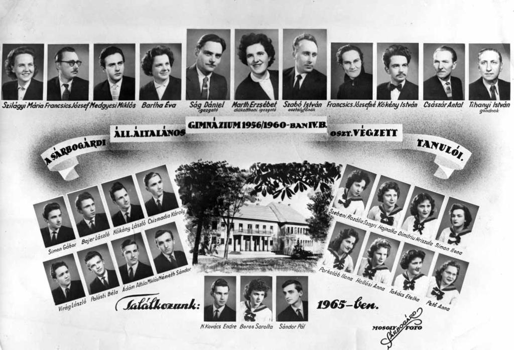 1956-1960 Tablók könyve 1959/60. tanév, IV. B Diákok soronként: 1. sor: Simon Gábor, Bajer László, Kókány László, Csizmadia Károly, Szebeni Rozália, Szagri Hajnalka, Dimitriu Hriszula, Simon Ilona; 2.