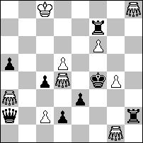 Df5 sqb3 2. Sg6 sqe1 3. Fg4 sqh6#; B) 1. S4e4 sqe7 2. She2 sqf7 3. Tg4 sqf1#. B7 Unto Heinonen Probleemblad 1997. 2. dicséret h#3 3.