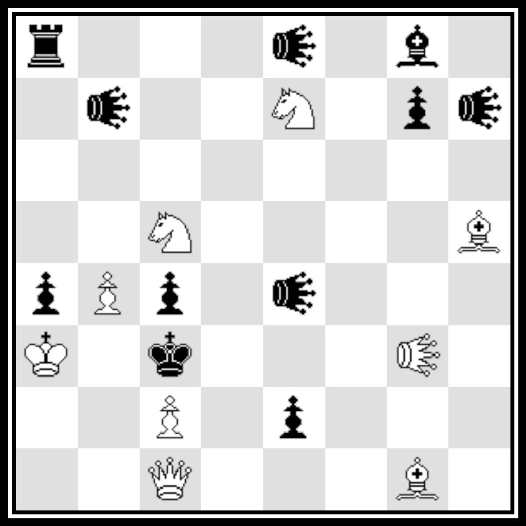 Tg1 sqf2#; II. 1. Dc2 g3 2. Kh3 sqf6 3. Dh2 rf4 4. Tg2 sqf3#; III. 1. Dh3 g4 2. Kg3 sqf6 3. Kh4 rf5 4. Tg3 sqf4#. B10 - Michel Caillaud, Jacques Rotenberg, Christian Poisson: 1. sqa6! zz. 1.... b1d 2.