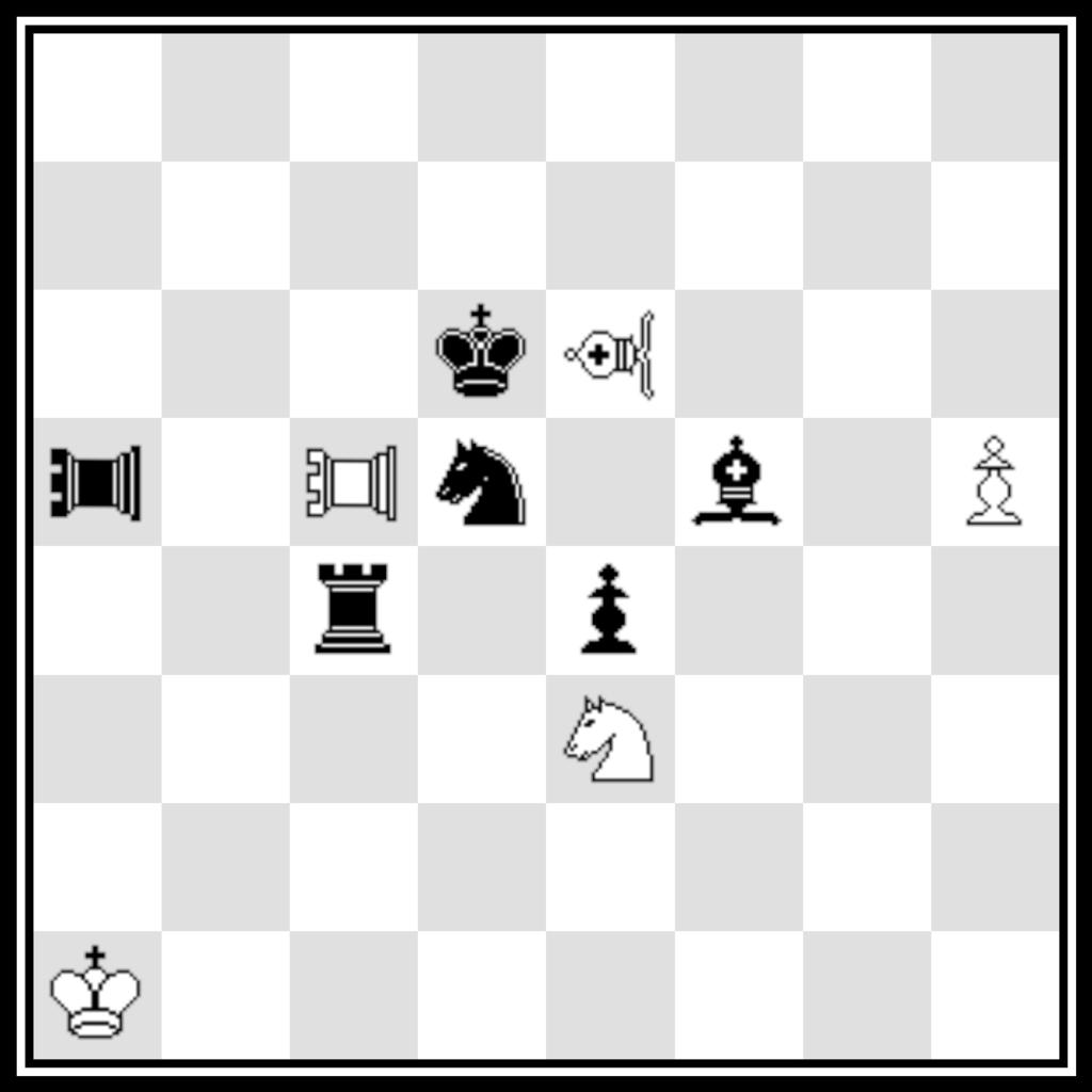 cg5#. B24 - Petko Petkov: I. 1. Cxg7 uvb6 (A) 2. Ce6+ uvgc5# (B), II. 1. Cxg6 uvc5 (B) 2. Ce5+ uvga7# (C), III. 1. Fxg5 uva7 (C) 2. Fe7+ uvgb6# (A).