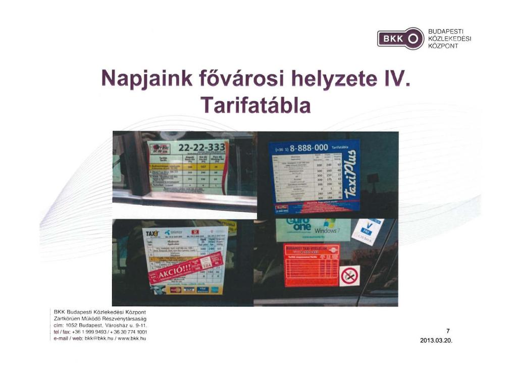 BUDAPESTI KÖZLEKEDÉSI KÖZPONT Napjaink fővárosi helyzete IV. Tarifatábla!