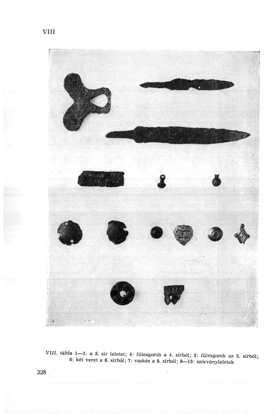VIII 228 УШ. tábza 1 3: а 3. sír leletei; 4: fülesgomb а 4.