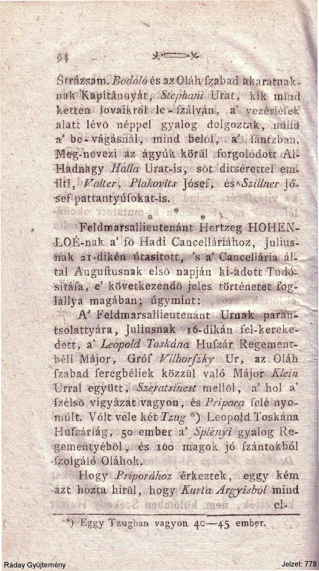 Sirázsam. Bodoló és az Oláh. fzabad akaratnakna'k Rapitáoayát, Stephani Urat, ki.