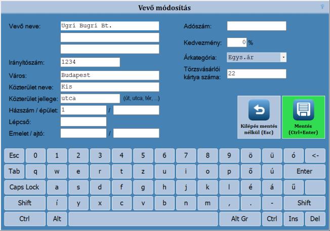 A beállításoknál meg lehet adni, hogy a Részletes vevő kereső, vagy a Vevőkód kereső legyen az alapértelmezett.