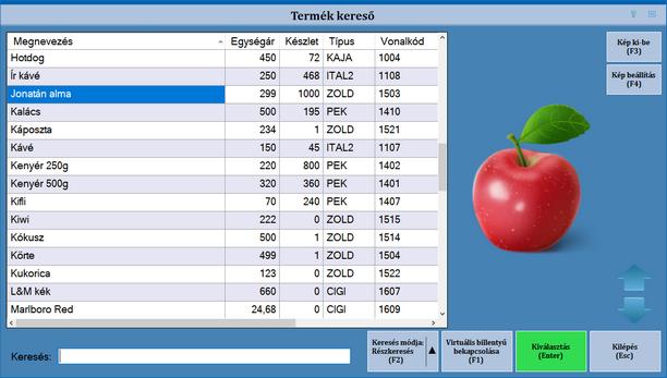Keresés A keresés mezőbe beírt névrészlettel lehet szűkíteni a táblázatban megjelenő termékek listáját.