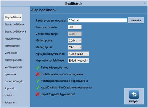 10. Beállítások Alapbeállítások Raktár program útvonala A JUTA-Raktár program útvonalát lehet itt megadni. Ez feltétlenül szükséges az adatkapcsolat felépítéséhez.