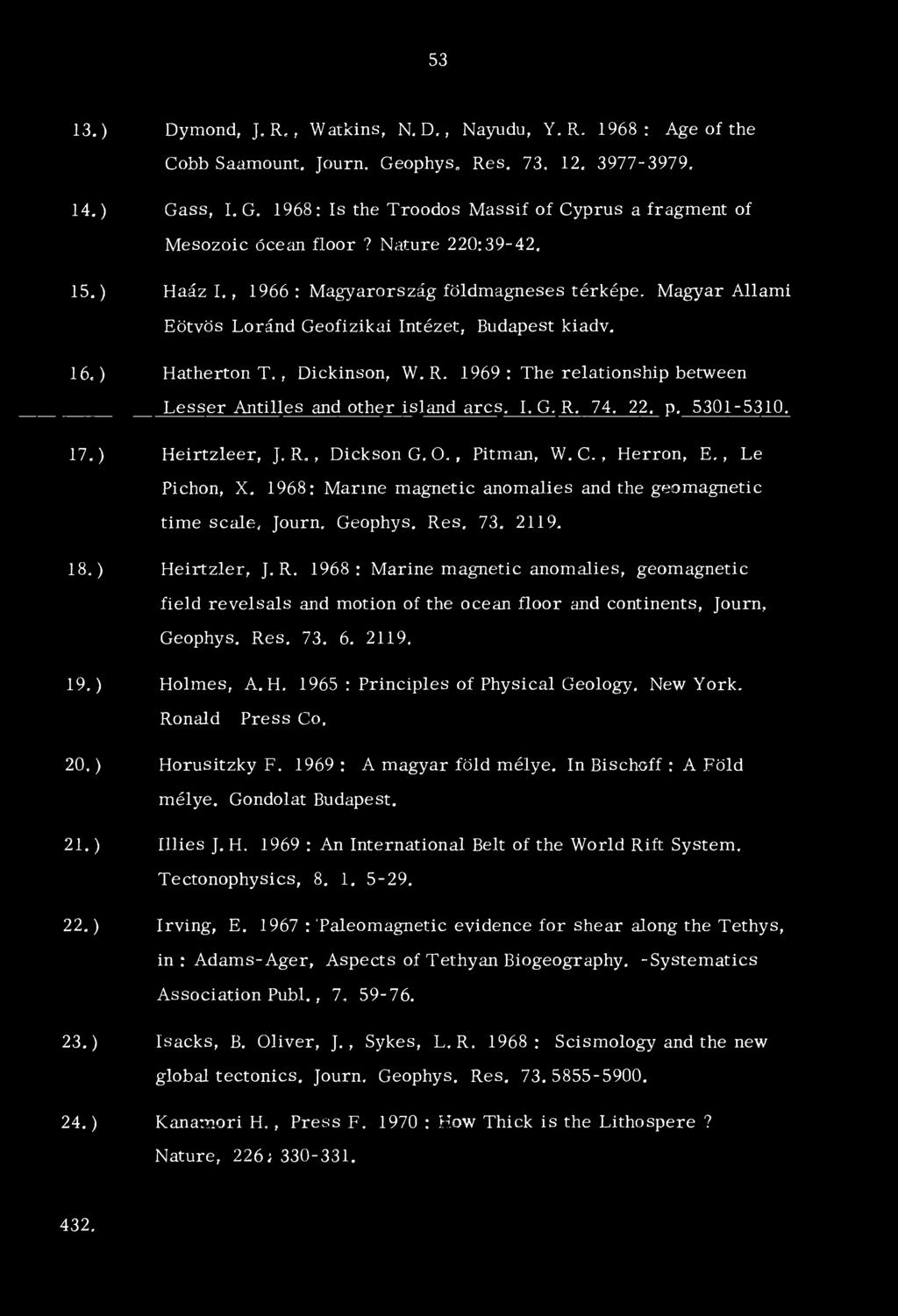 Magyar Állami Eötvös Loránd Geofizikai Intézet, Budapest kiadv. Hatherton T,, Dickinson, W. R. 1969 : The relationship between L esser Antilles and other island arcs, I. G. R. 74. 22. p, 5301-5310.