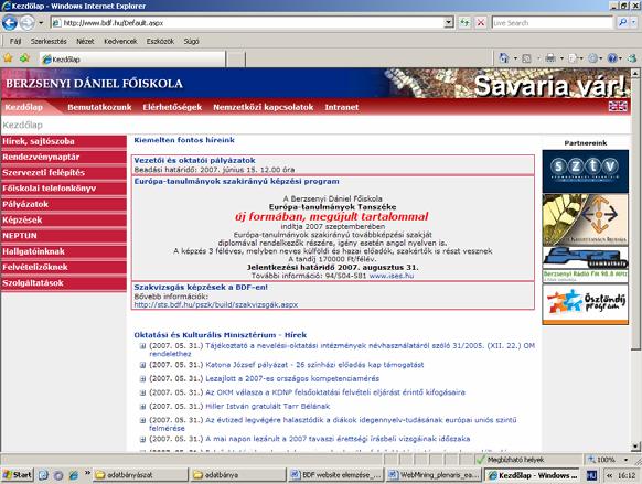 Zsiros Péter BDF website elemzése az SPSS Clementine Web Mining segítségével minőségbiztosítás céljából 2.