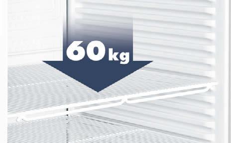 A polcok 60 kg-ig terhelhetőek, kiváló tartást és tárolást biztosítanak a rajtuk elhelyezett áruk
