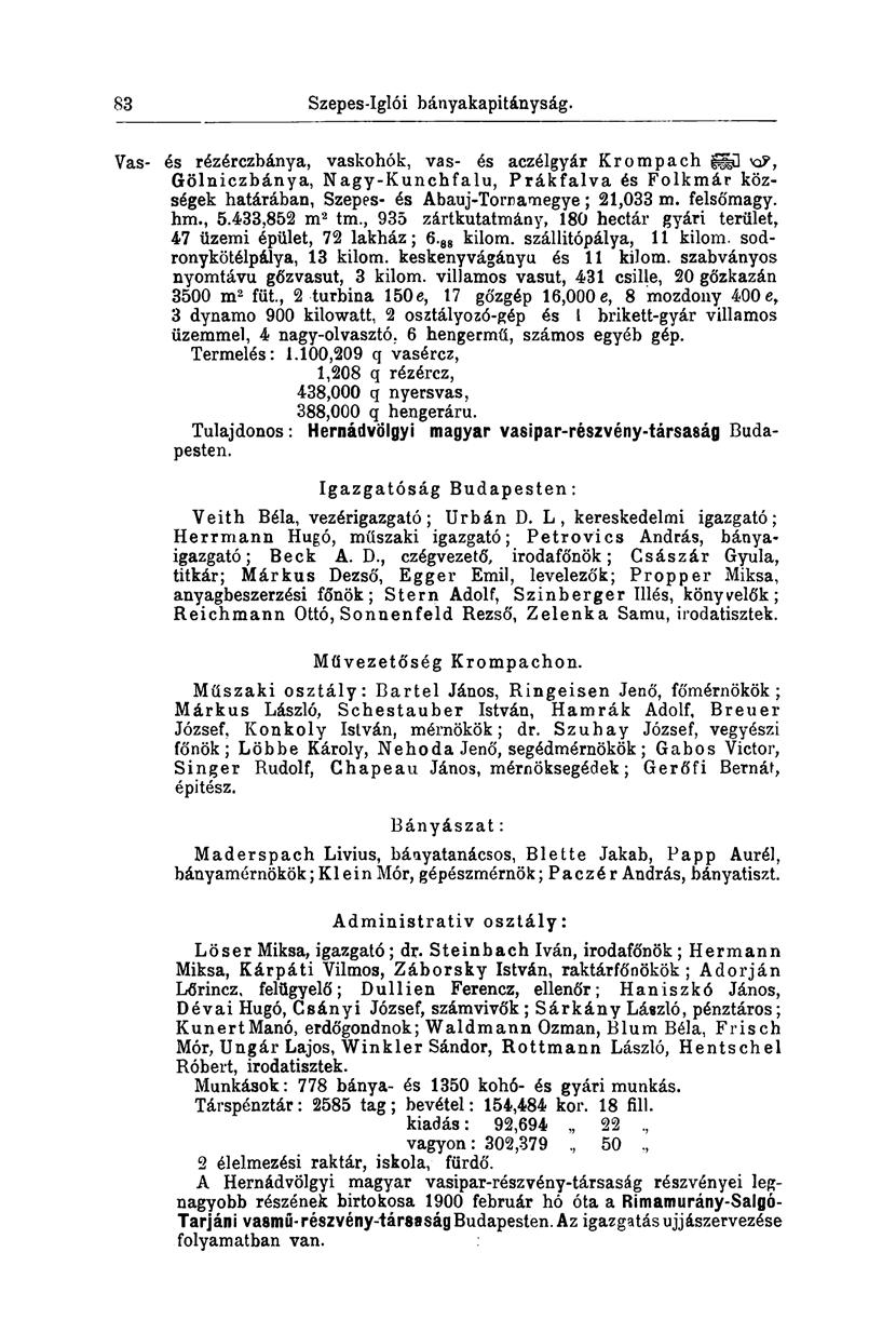 83 Szepes-Iglói bányakapitányság.