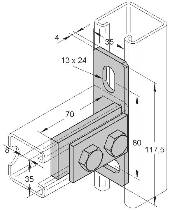 rögzítéshez M12 recés sínanya + 4 db hatlapfejű csavar M12 x 25 Homloklemez 45/40 hosszanti csavarok súly cikkszám menet 45/40 mm szerelősínhez homloklemez
