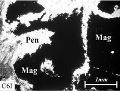 nem). -Párhuzamos vonalakba rendeződött apró magnetit-szemcsék