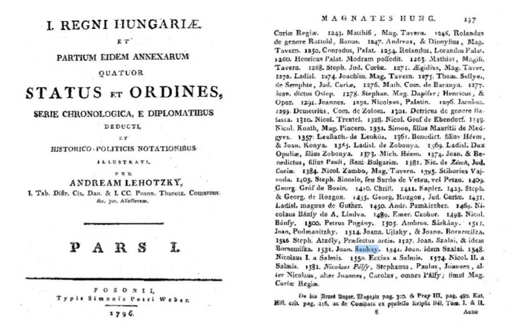 Regni Hungariae et Partium Eidem Annexarum. Quatuor Status et Ordines. Pars I, Typis Simenis Petri Weber, Posonii, 1796, s. 136-137). 1467.