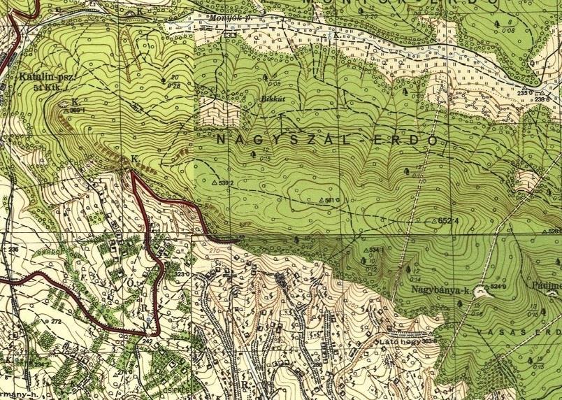 11.4. ábra: 1872-73, felújítva, javítva 1953. Topográfiai térkép (részlet). M=1:25.000.