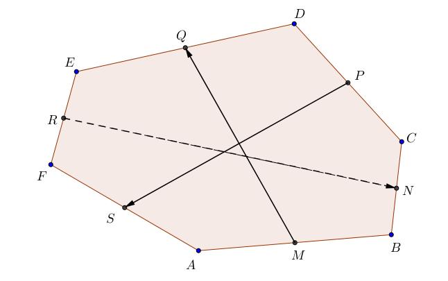 4 z BCDEF hatszög B, BC, CD, DE, EF és F oldalainak felezőpontjai M, N, P, Q, R és Bizonyítsa be, hogy MQ P pontosan akkor, ha RN MQ P Megoldás: RN RE ED DC CN, illetve RN RF F B BN djuk össze a két