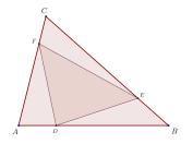 9 z BC háromszög B, BC, C oldalain felvesszük a D, E, F pontokat úgy, hogy D BE CF DB EC F Bizonyítsa be, hogy a DEF háromszög súlypontja egybeesik az BC háromszög súlypontjával Megoldás: Használjuk