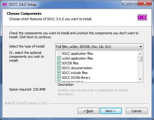 SDCC telepítése, fordítás pár kattintással feltelepíthető, kicsomagolva ~240Mb, amiből a PIC16 non-free könyvtárak 150Mb nem szükségesek környezeti változók