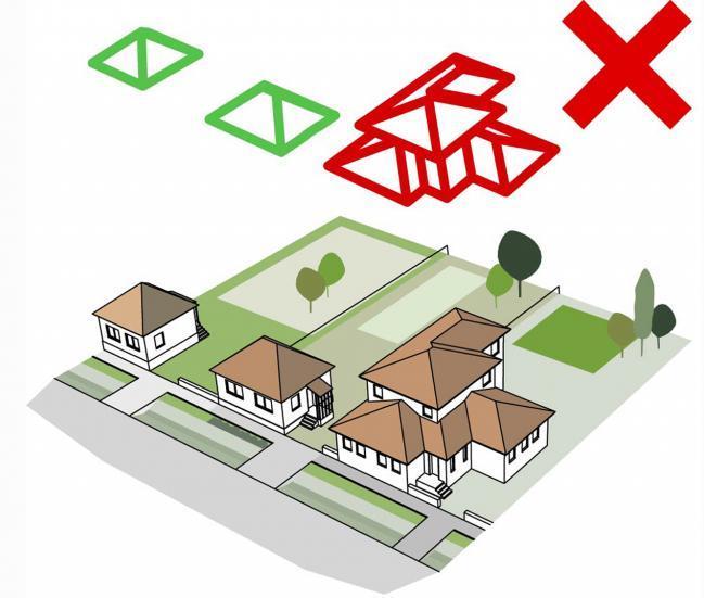 Az alkalmazandó tetőhajlásszög új épület, épületszárny építése esetén jellemzően 30-45 közötti.