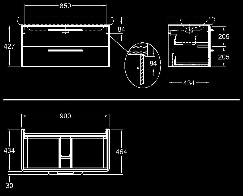 rögzíthető 31,4 x 45,4 x 23,1 cm M22440, M22441 kézmosókkal