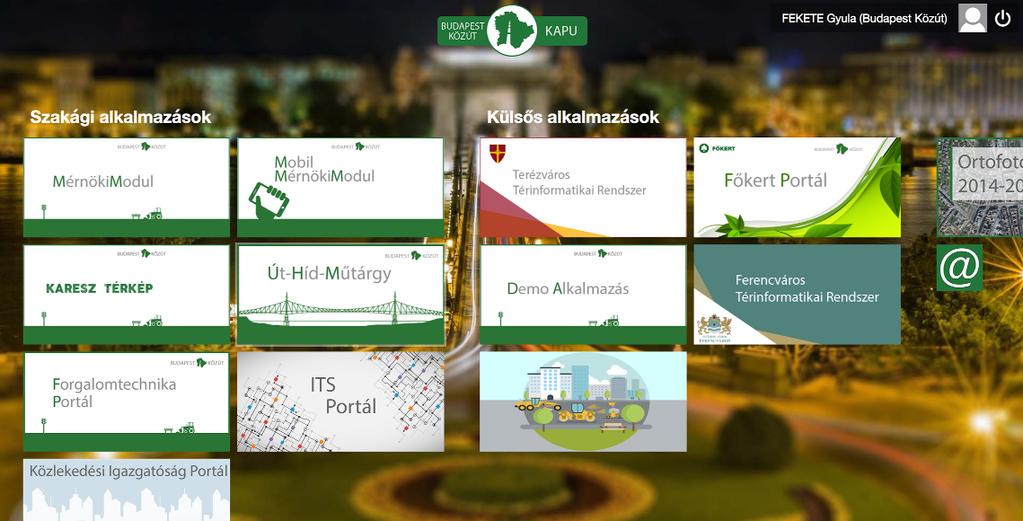 Smart City megoldások a Budapest Közút Zrt.-nél 9. ábra A KAPU nyitó portálja.