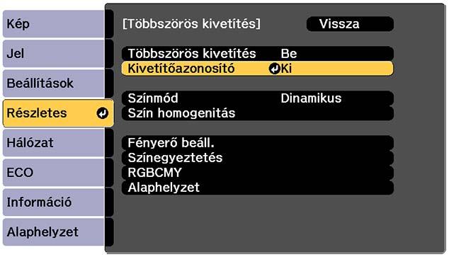 Függelék Válassza a Kivetítőazonosító elemet d