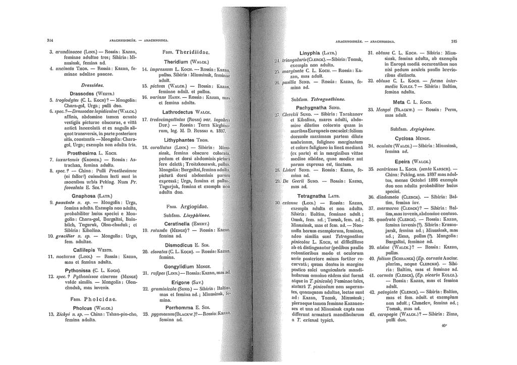 314 AIIACI!NOJDP.,\!C - AIIACIINOIOHA. 3. anwdinacea (L!NN.)- Rossia: Kazan, feminae adultae tres; Sibil'ia: Ìlli~ nusinsk, femina ad. <1. uncinala Tnon. - H ossia: Knzan, feminae adultae paucae.