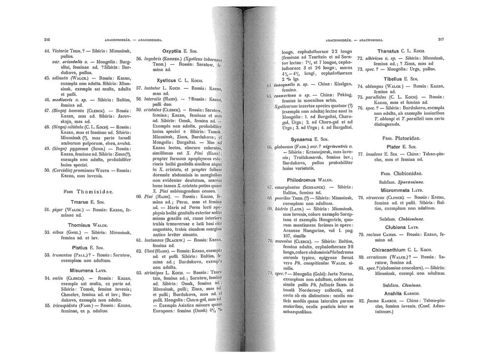 "' Al!ACIINOIDE,\H:, - <ltl. Vicloria THOII. 1 - Sibirin: J\Iinusinsk, pullus. var. oricutalis n. - Mongolia: Burgnllni, feminae ad. '! Sibiria: Burc\ukova, pullus. <15. adùmla (\VALCK.