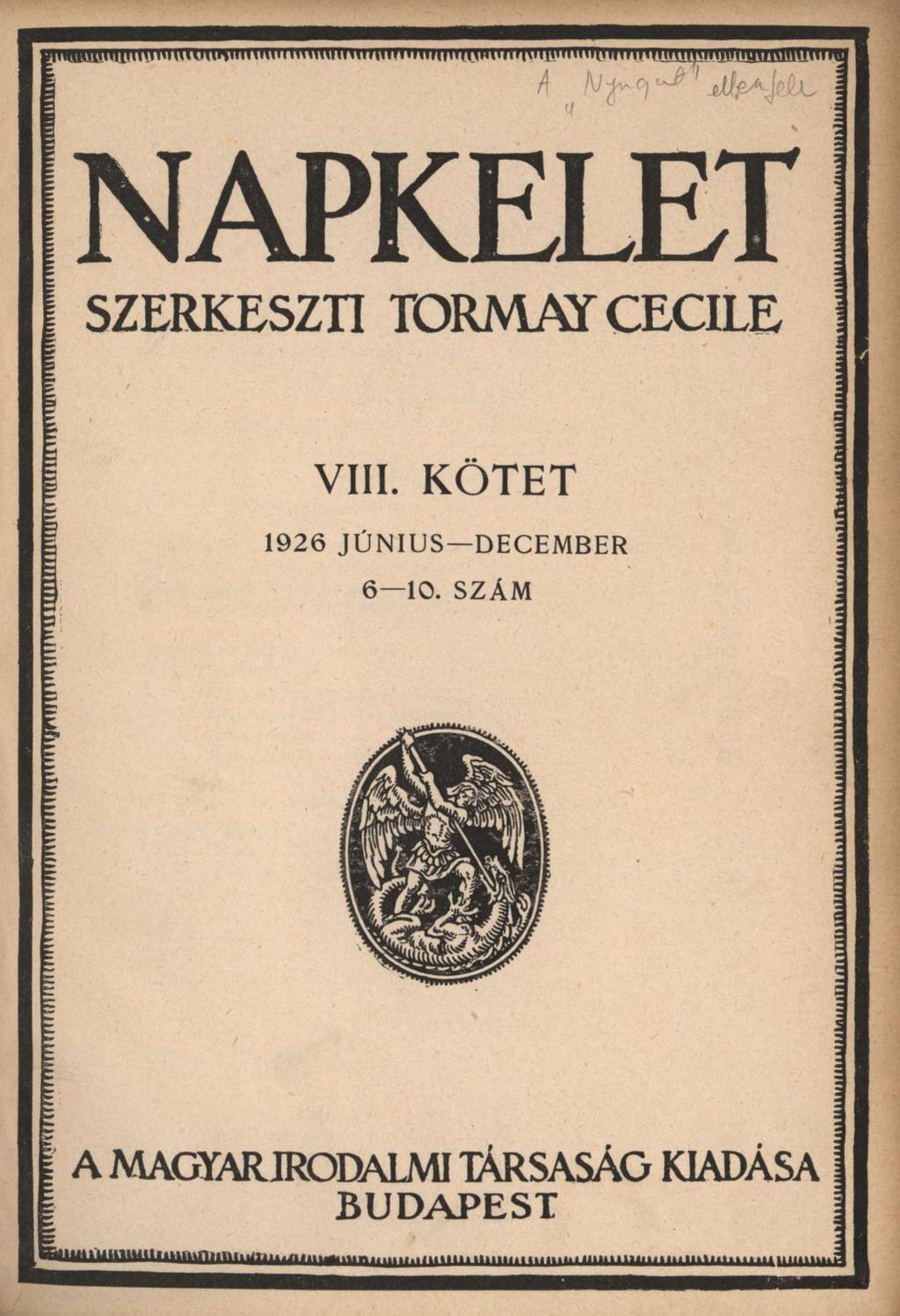 NAPKELET SZERKESZTI TORMAY CECILE VIII.