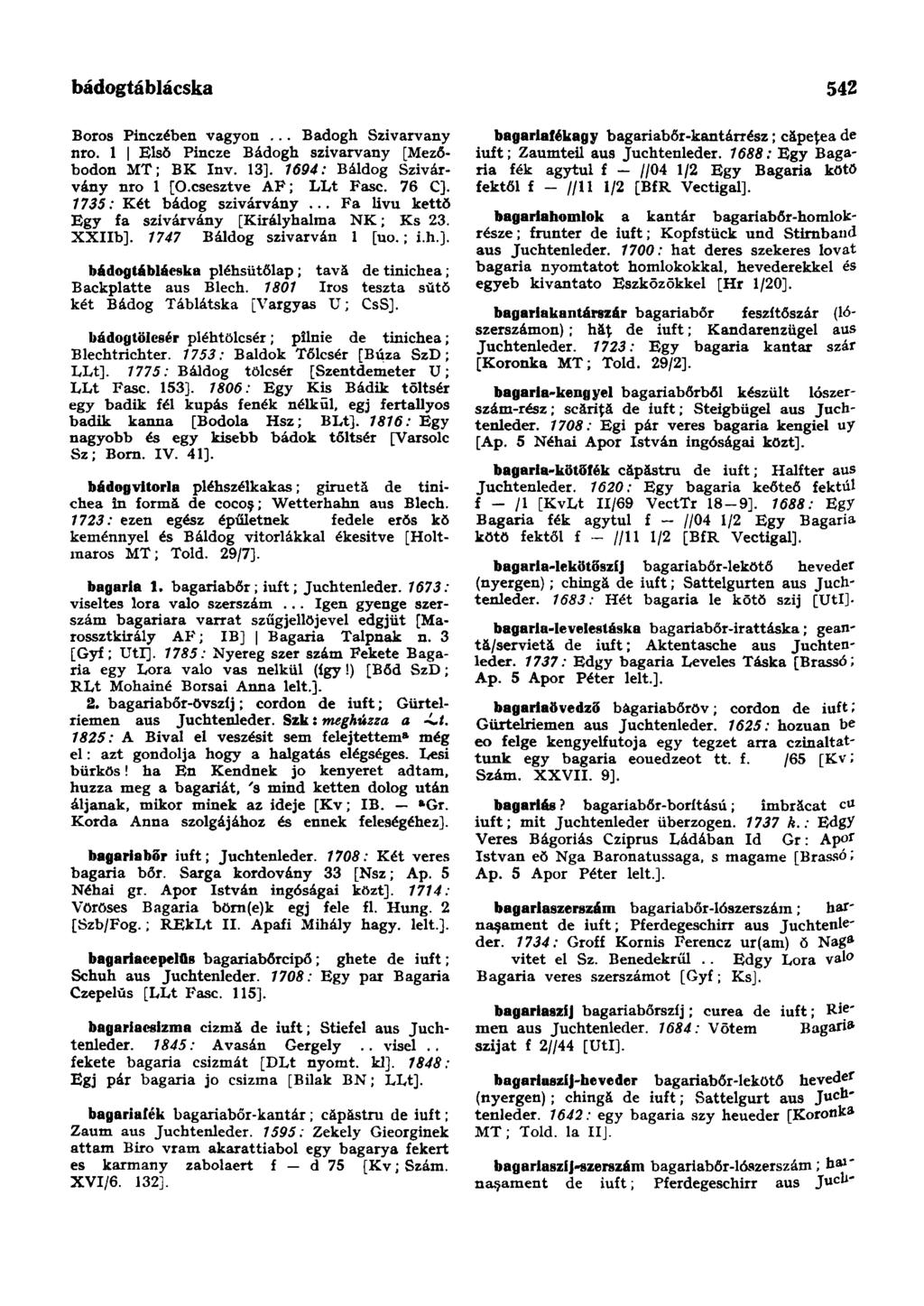 bádogtáblácska 542 Boros Pinczében vagyon... Badogh Szivárvány nro. 1 Első Pincze Bádogh szivárvány [Mezőbodon MT; BK Inv. 13]. 1694: Báldog Szivárvány nro 1 [O.csesztve AF; LLt Fasc. 76 C].