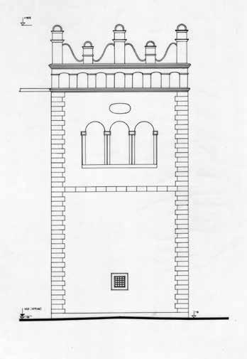 Východná fasáda zvonice. Zdroj: Archív PÚ SR, 1955, sign. 1306/7. Rez zvonicou. Zdroj: Archív PÚ SR, 1955, sign. 1306/4.