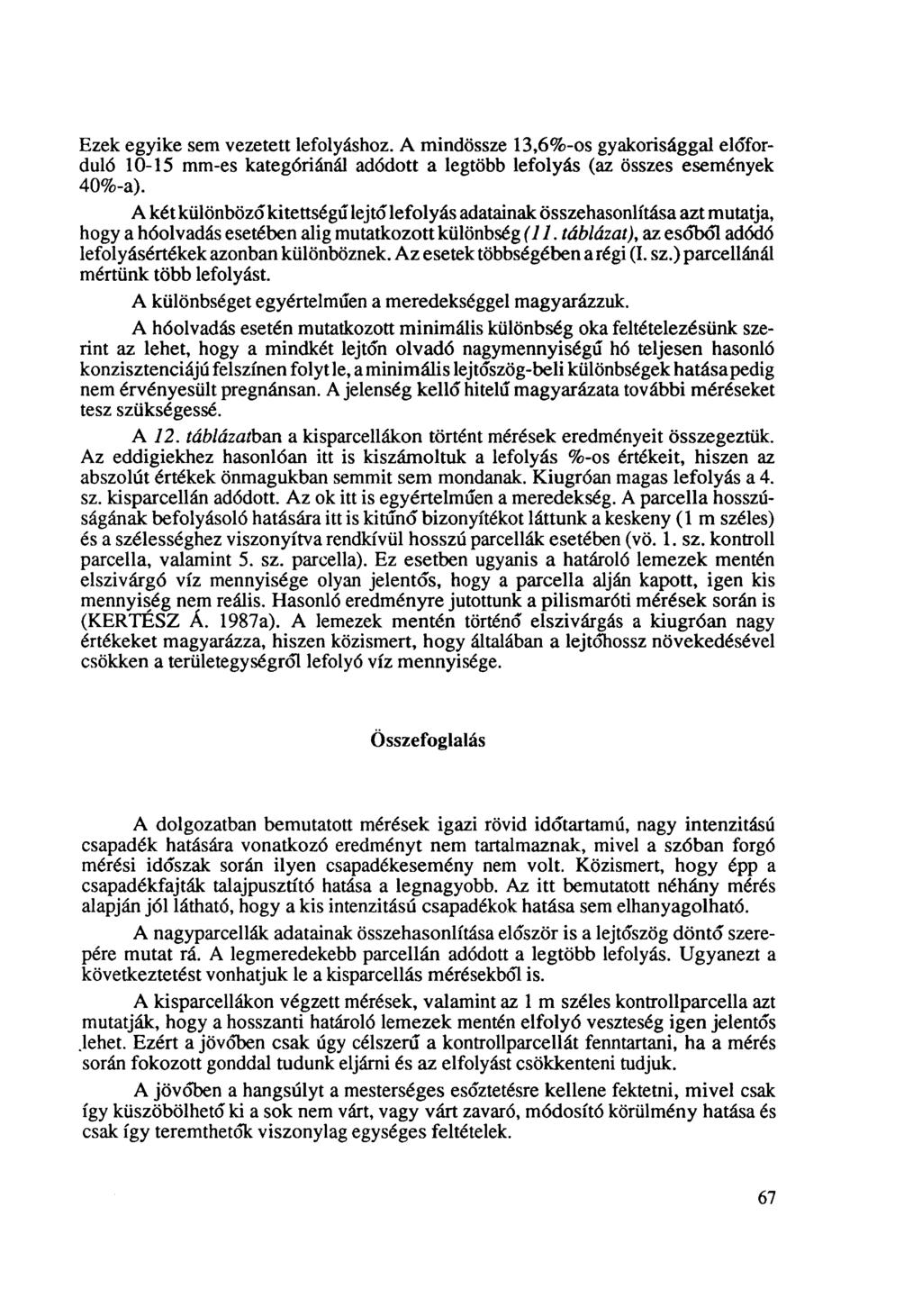 Ezek egyike se vezetett lefolyáshoz. A indössze 13,6%-os gyakorisággal előforduló 10-15 -es kategóriánál adódott a legtöbb lefolyás (az összes eseények 40%-a).