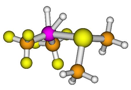 A H2 molekula a B és P atom közti térrészbe lép be, a bórhoz közelebb, melynek oka a bór lehetséges hidrogénkomplexe. A H-H kötés meghosszabbodik (0,74 Å-ről kb.