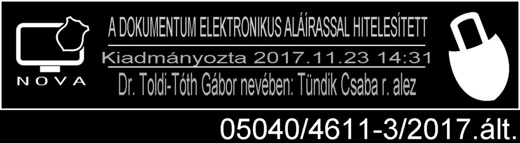 hatáskörébe tartozó eljárások A kibocsátás dátuma: 2017. november 22. Érvényessége: 2017. november 22. napjától visszavonásig Tóthné Hacsi Alíz c.