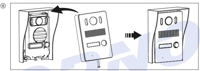 1. Az imbuszkulccsal csavarja ki az előlap csavarját. 2. Távolítsa el a típustáblát. 3. Csatlakoztassa a vezetékeket a bekötési rajz szerint. Állítsa be a külső panel hangerejét. 4.