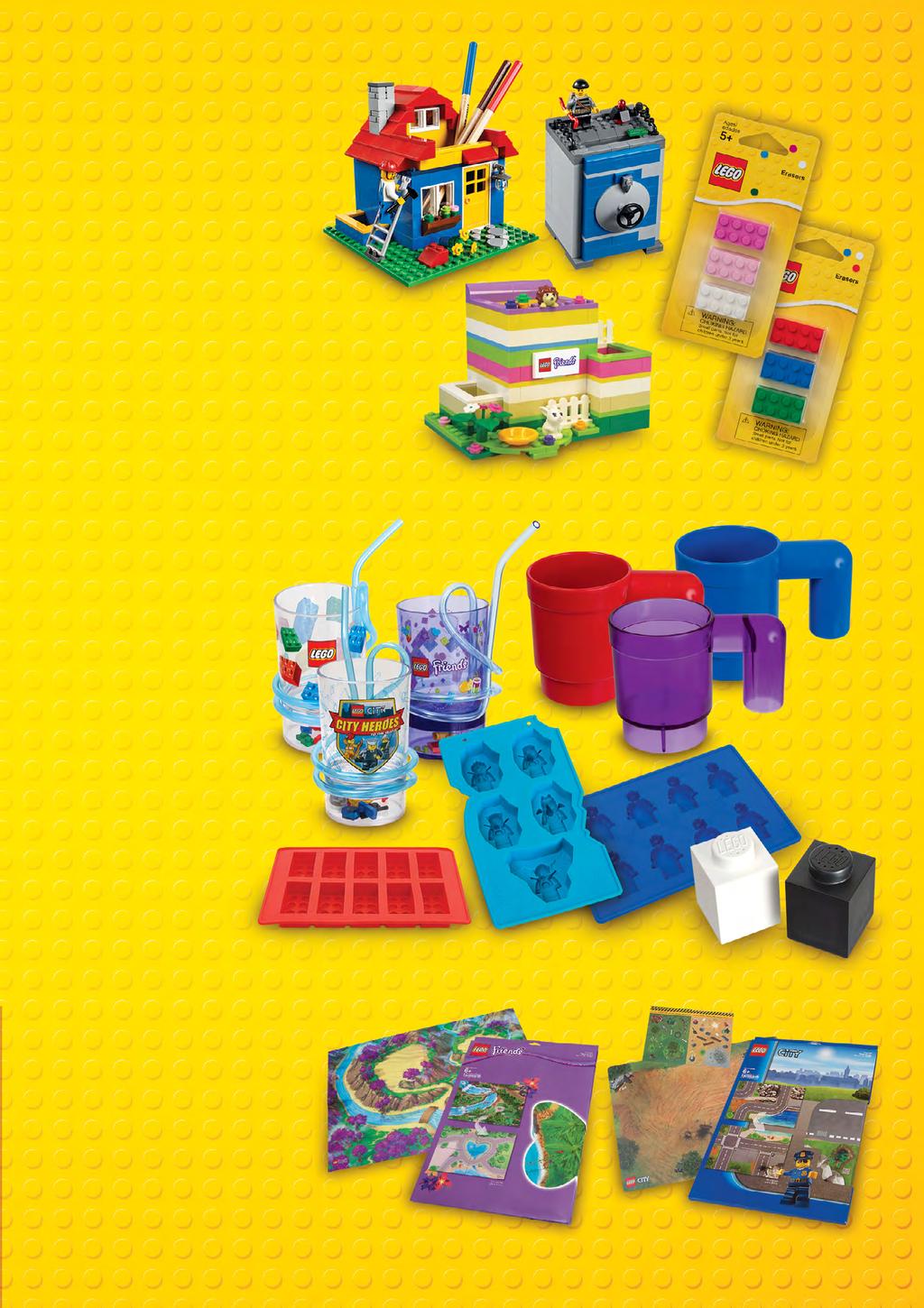 OTTHONI ÉS IRODAI KIEGÉSZÍTŐK 1 3 4 1. LEGO tolltartó 2. LEGO Friends tolltartó 3. LEGO City persely 4. LEGO radírkészletek 2 KONYHAI KIEGÉSZÍTŐK 1. LEGO szívószálas pohár 5 éves kor felett 2.