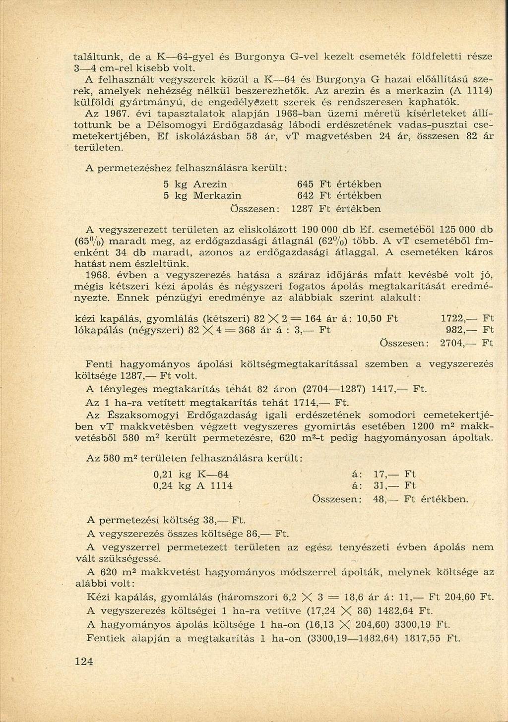 találtunk, de a K64-gyel és Burgonya G-vel kezelt csemeték földfeletti része 4 cm-rel kisebb volt.